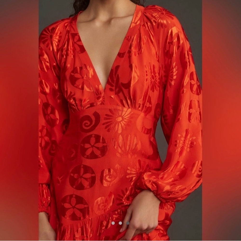 Farm Rio Jacquard V Neck Maxi Dress in Orange - Picture 3 of 4